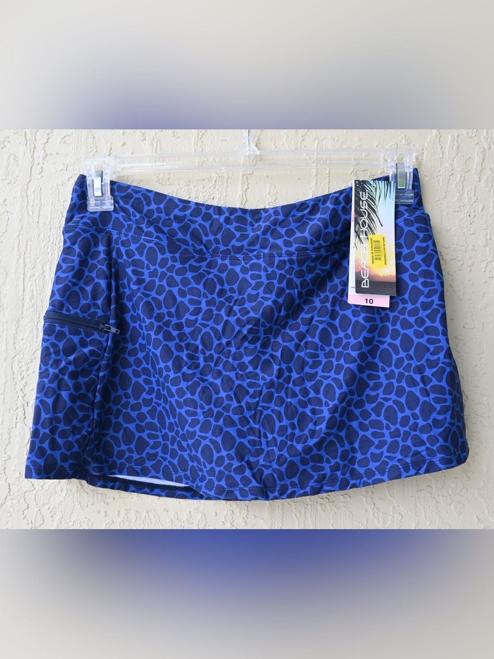 Beach House Navy and Blue Animal-Print Swim Skort with Zip Pocket